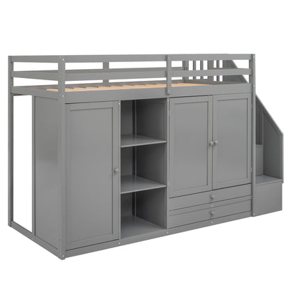 Loft Bed With 3 Shelves, 2 Wardrobes, 2 Drawers, Ladder Storage - The Sleep Loft - Online Mattress Showroom NYC