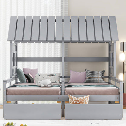 House Platform Beds With 2 Drawers, Side By Side Design - The Sleep Loft - Online Mattress Showroom NYC