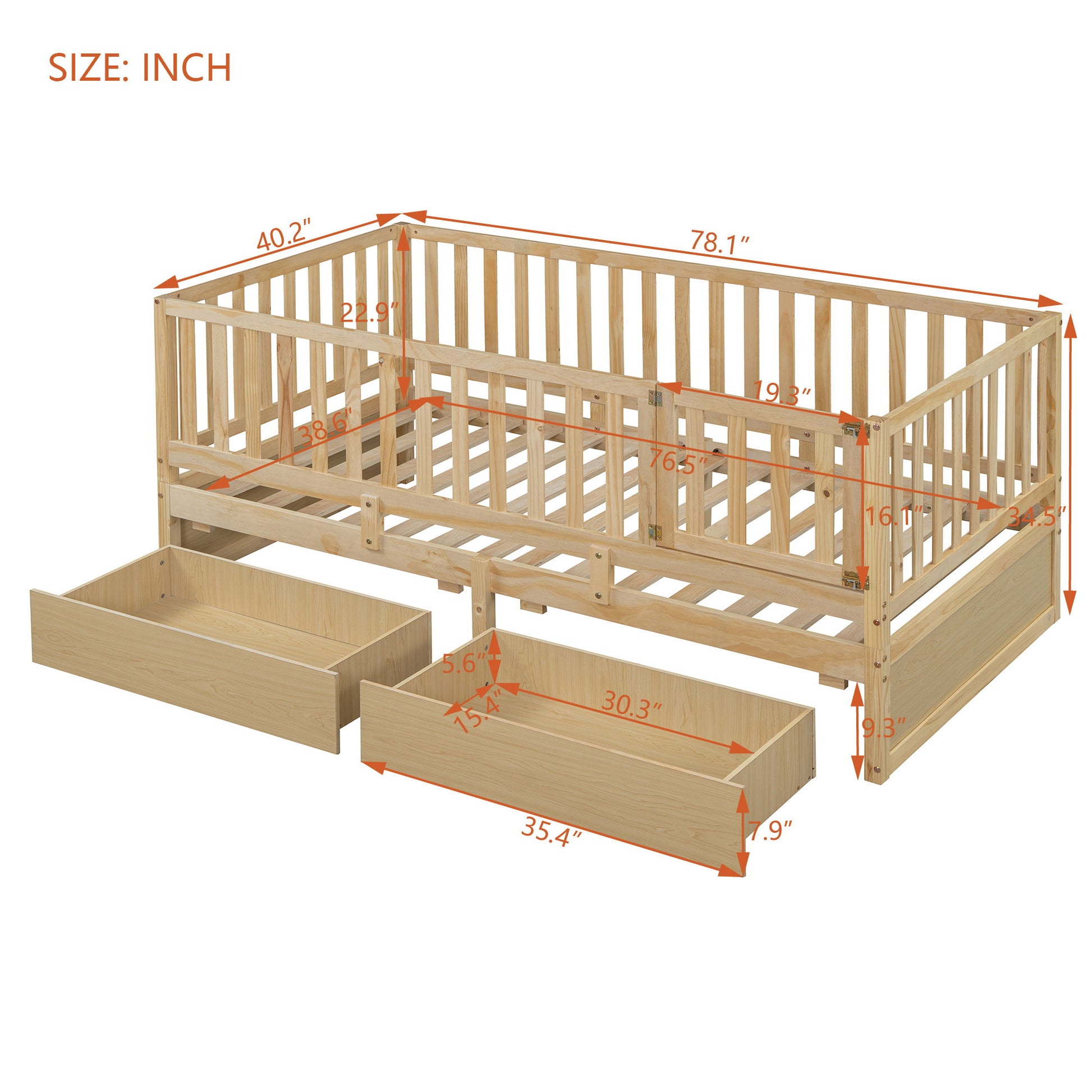 Daybed With Fence Guardrails And 2 Drawers, Split Into Independent Floor Bed & Daybed - The Sleep Loft - Online Mattress Showroom NYC