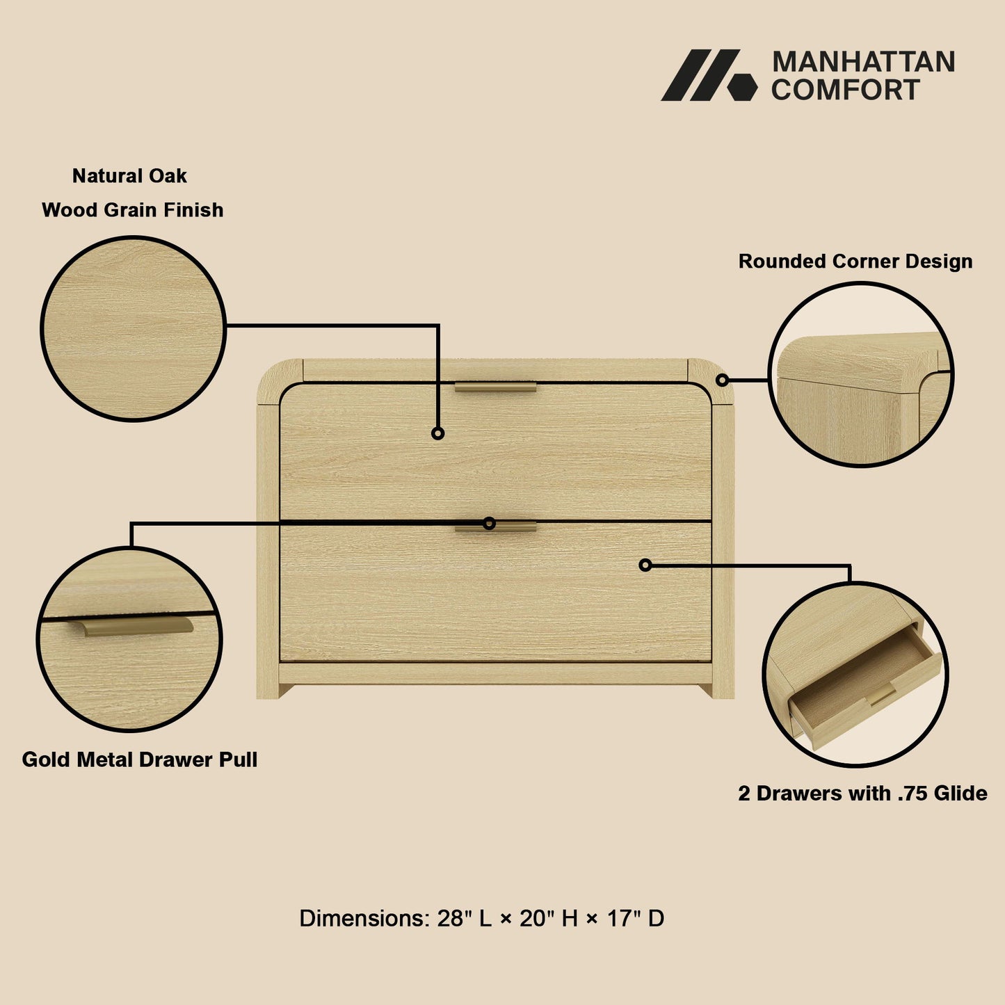 Grace - Nightstand With Modern Minimalist Design - The Sleep Loft - Online Mattress Showroom NYC