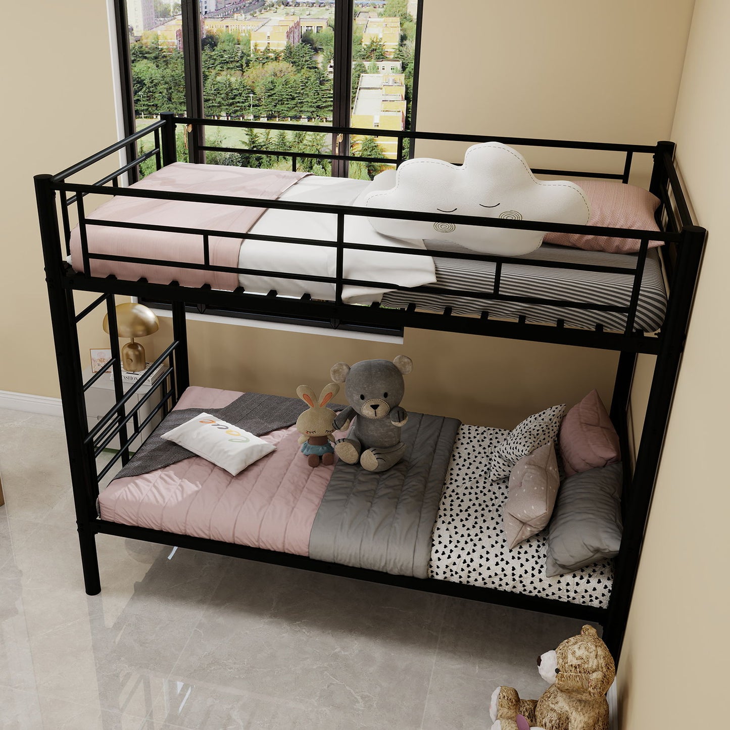 Metal Bunk Bed For Kids, Convertible Bedframe With Ladders & Guardrail - The Sleep Loft - Online Mattress Showroom NYC
