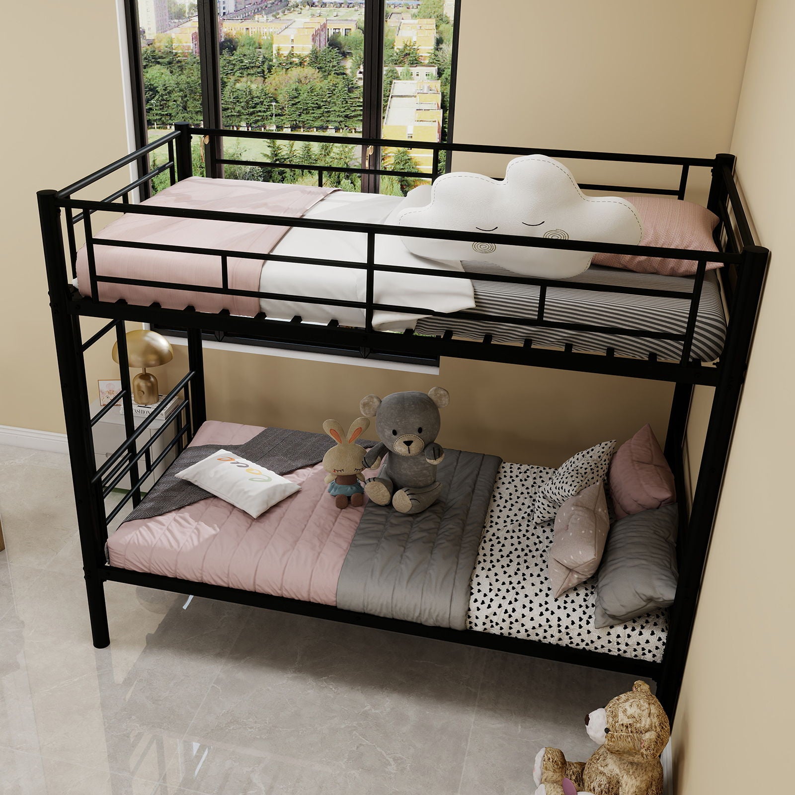 Metal Bunk Bed For Kids, Convertible Bedframe With Ladders & Guardrail - The Sleep Loft - Online Mattress Showroom NYC