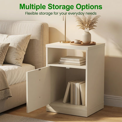 Nightstand With Door & Shelf, 2 Drawer Side Table