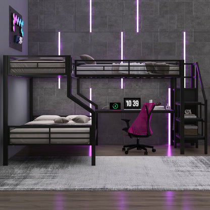 Twin Over Full L Shaped Bunk & Loft Bed With Built-In Wardrobe, Desk, And USB Ports - Black - The Sleep Loft - Online Mattress Showroom NYC