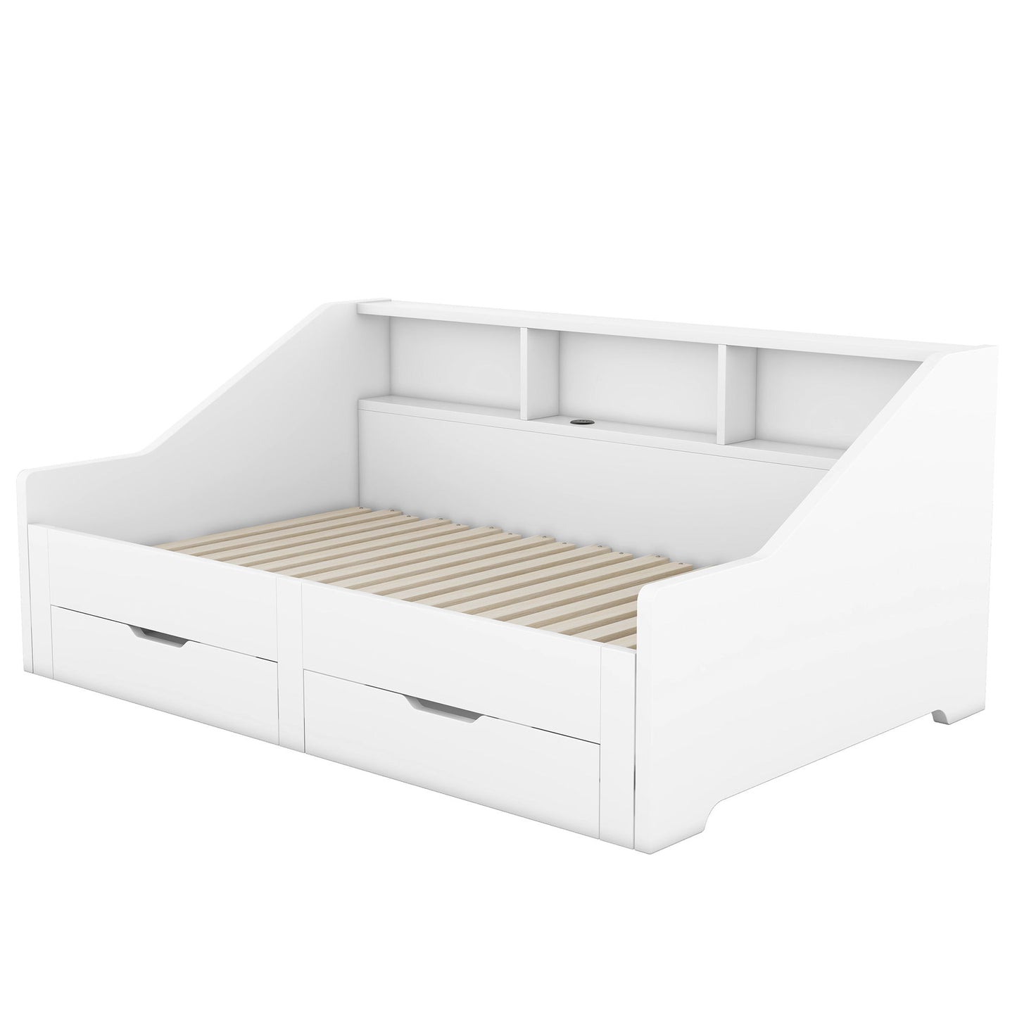 Daybed Frame With Storage Bookcases, 2 Drawers, Charging Station - The Sleep Loft - Online Mattress Showroom NYC