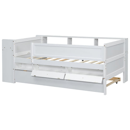 Twin Daybed With Drawers, Trundle, Headboard Storage, Study Desk, And USB Charging Station - White - The Sleep Loft - Online Mattress Showroom NYC