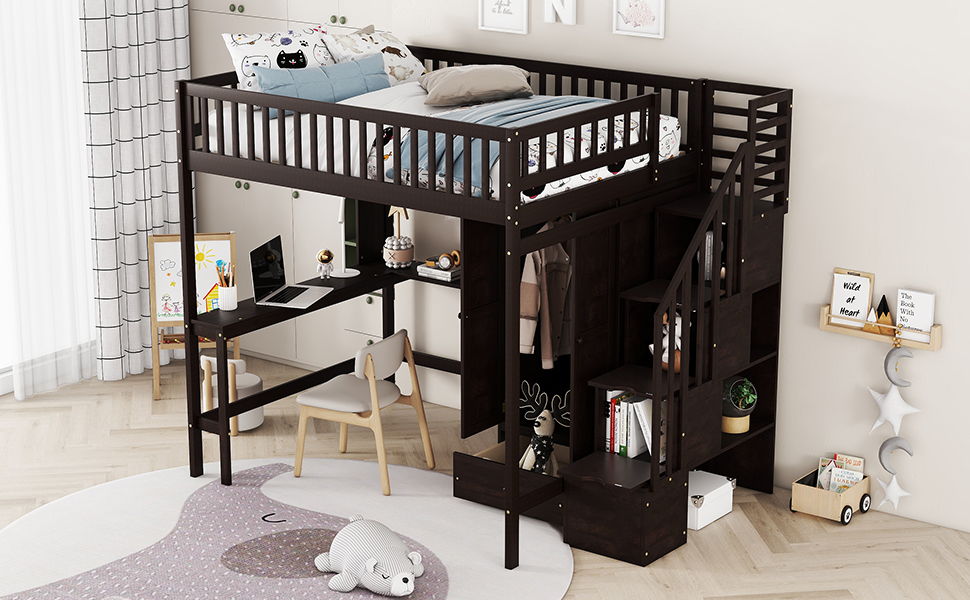 Loft Bed With Bookshelf, Drawers, Desk, And Wardrobe - The Sleep Loft - Online Mattress Showroom NYC