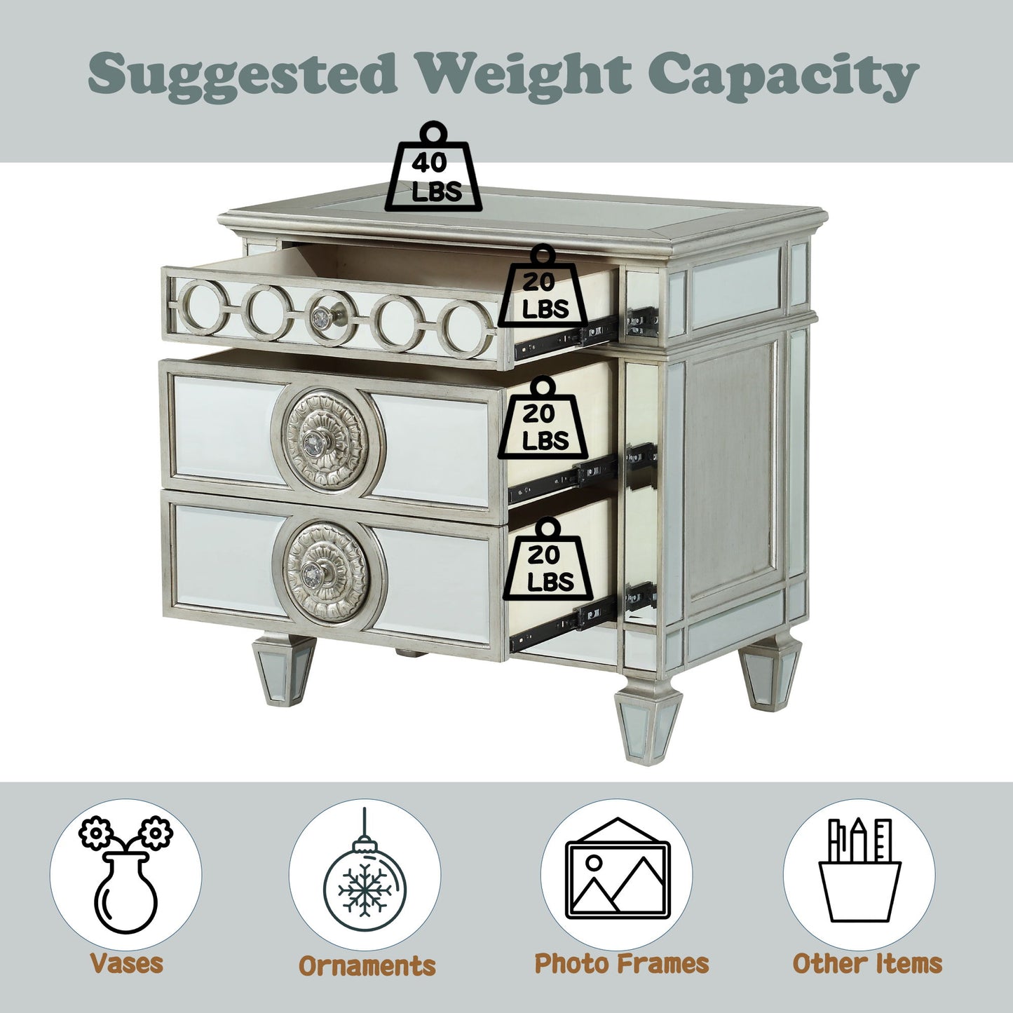 Varian - Mirrored Nightstand - Silver - The Sleep Loft - Online Mattress Showroom NYC