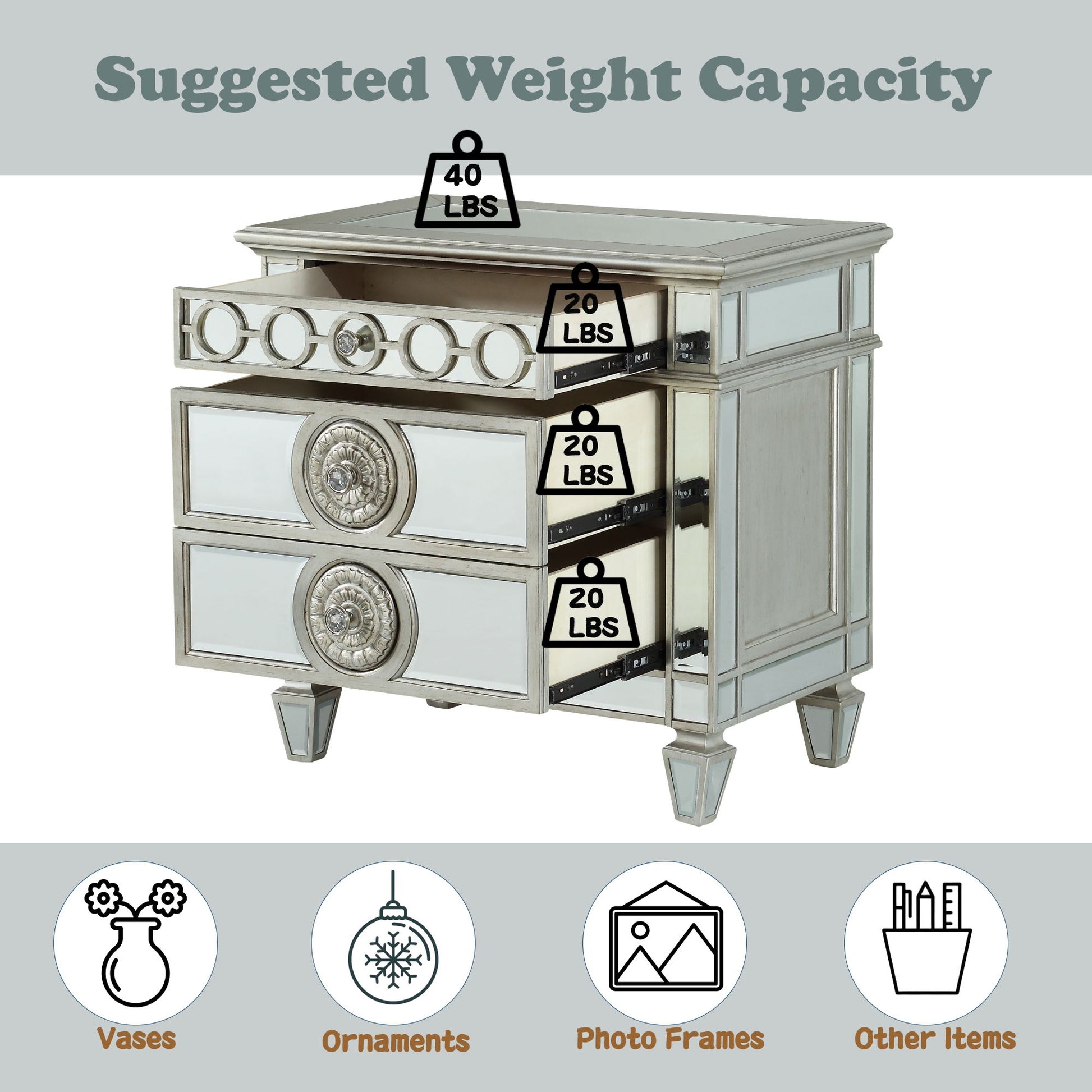 Varian - Mirrored Nightstand - Silver - The Sleep Loft - Online Mattress Showroom NYC