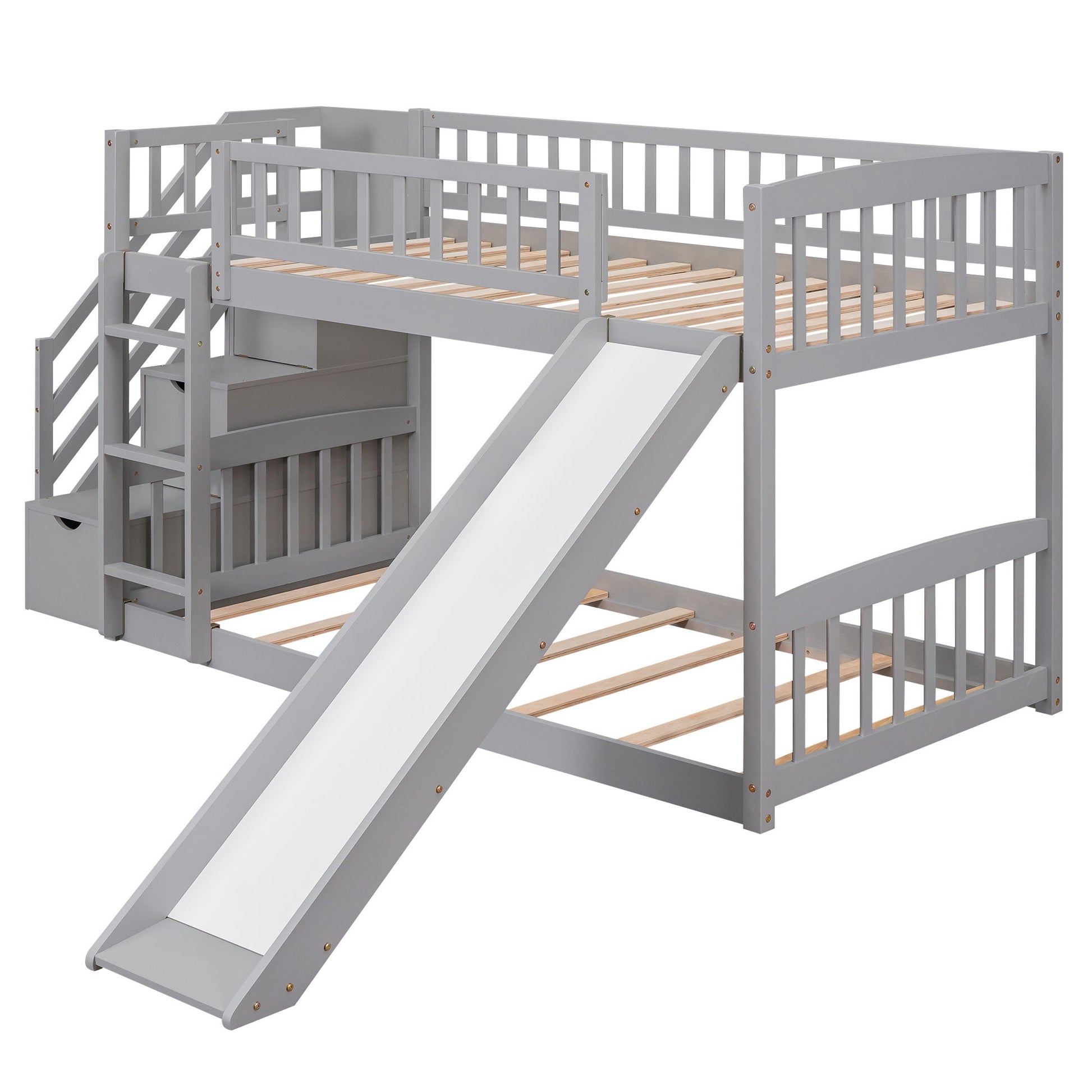 Twin Over Twin Bunk Stairway Bed With 2 Drawers And Slide - Gray - The Sleep Loft - Online Mattress Showroom NYC