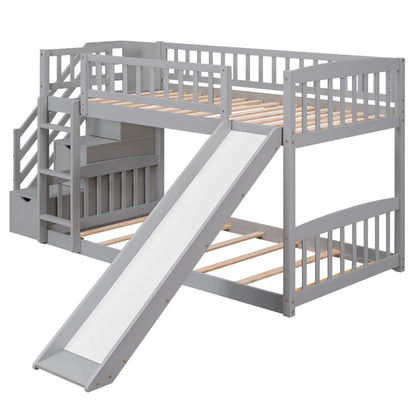 Twin Over Twin Bunk Stairway Bed With 2 Drawers And Slide - Gray - The Sleep Loft - Online Mattress Showroom NYC