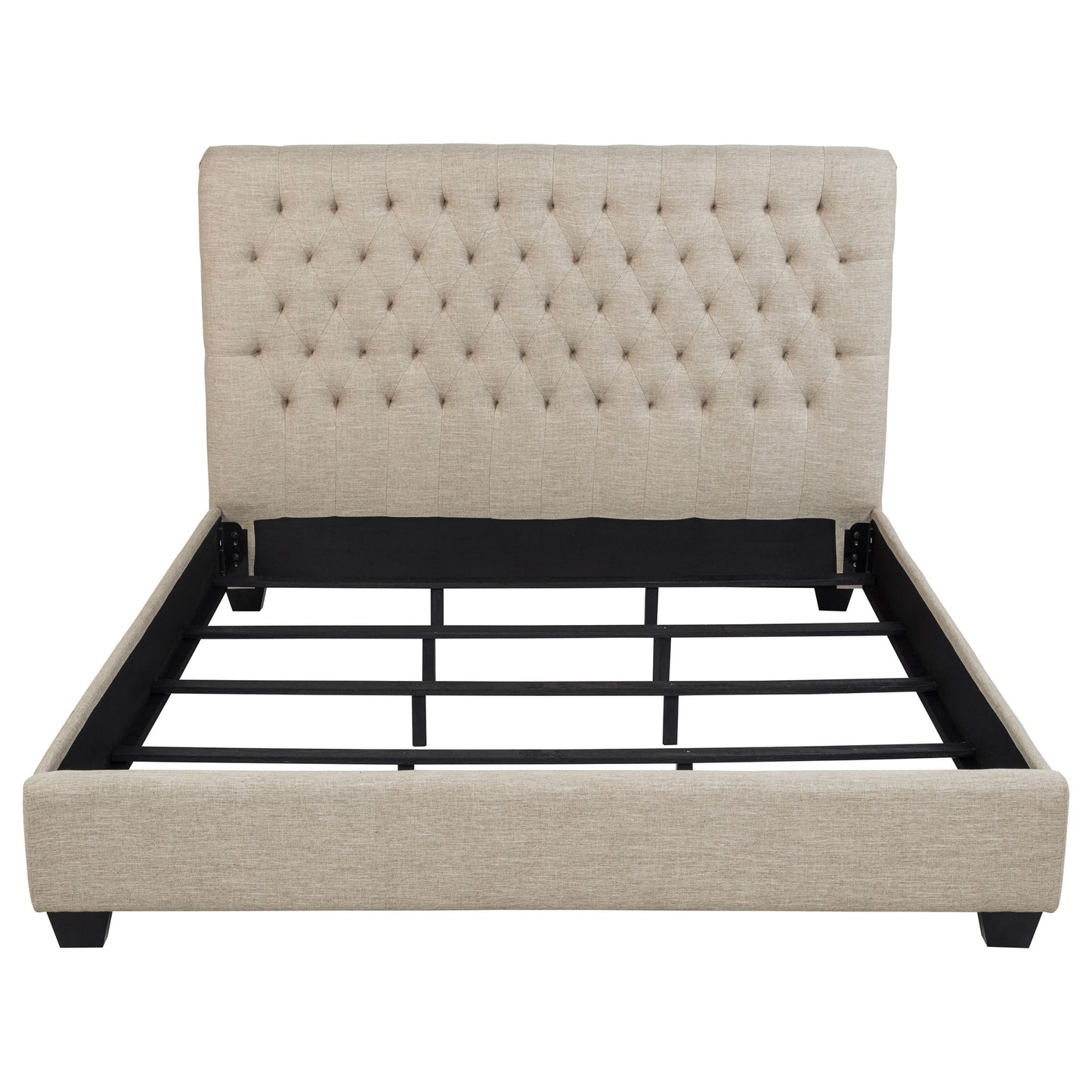 Upholstered California King Bed With Tufted Headboard And Birch Legs - Oatmeal - The Sleep Loft - Online Mattress Showroom NYC