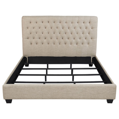 Upholstered California King Bed With Tufted Headboard And Birch Legs - Oatmeal - The Sleep Loft - Online Mattress Showroom NYC