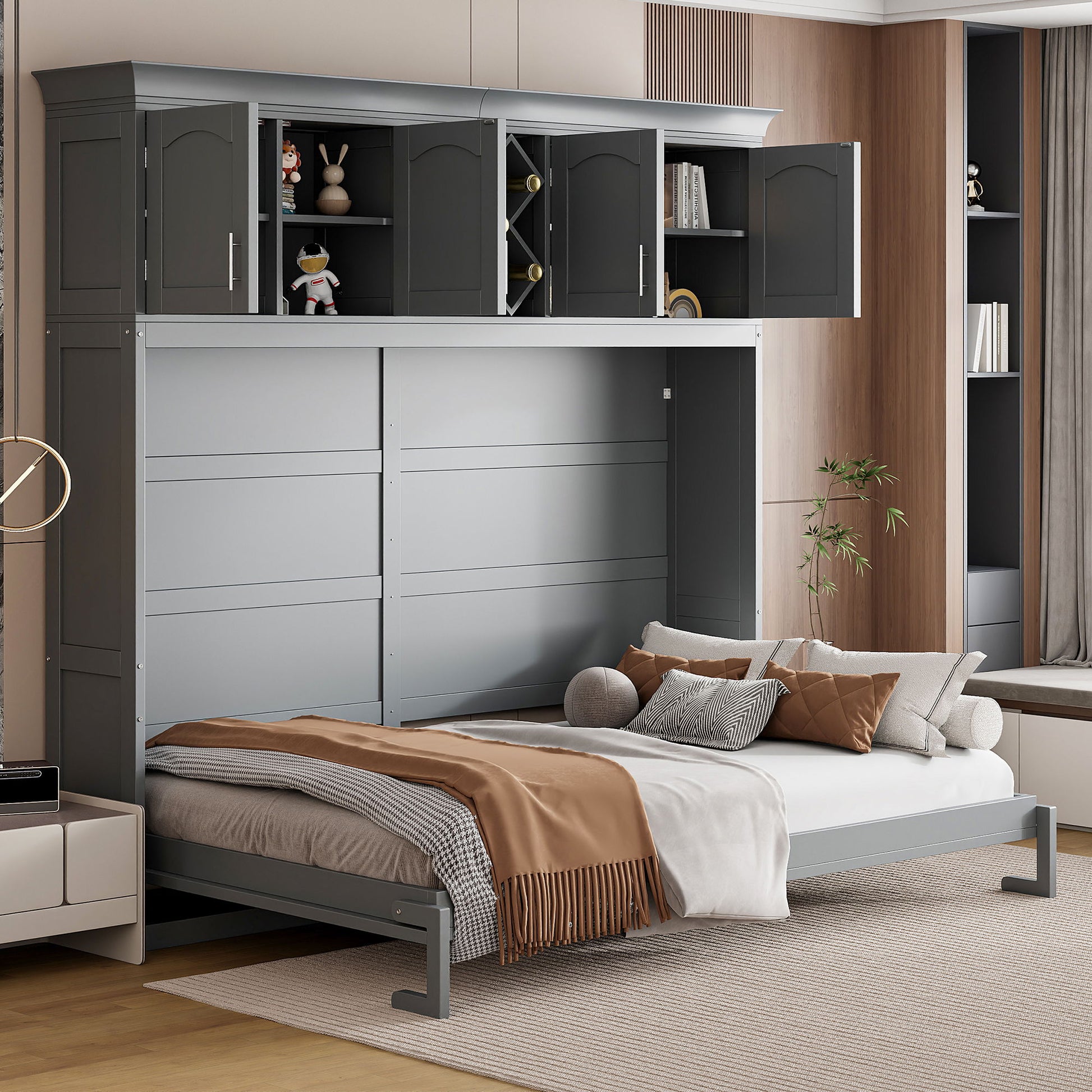 Murphy Wall Bed With Top Cabinets & Wine Rack - The Sleep Loft - Online Mattress Showroom NYC