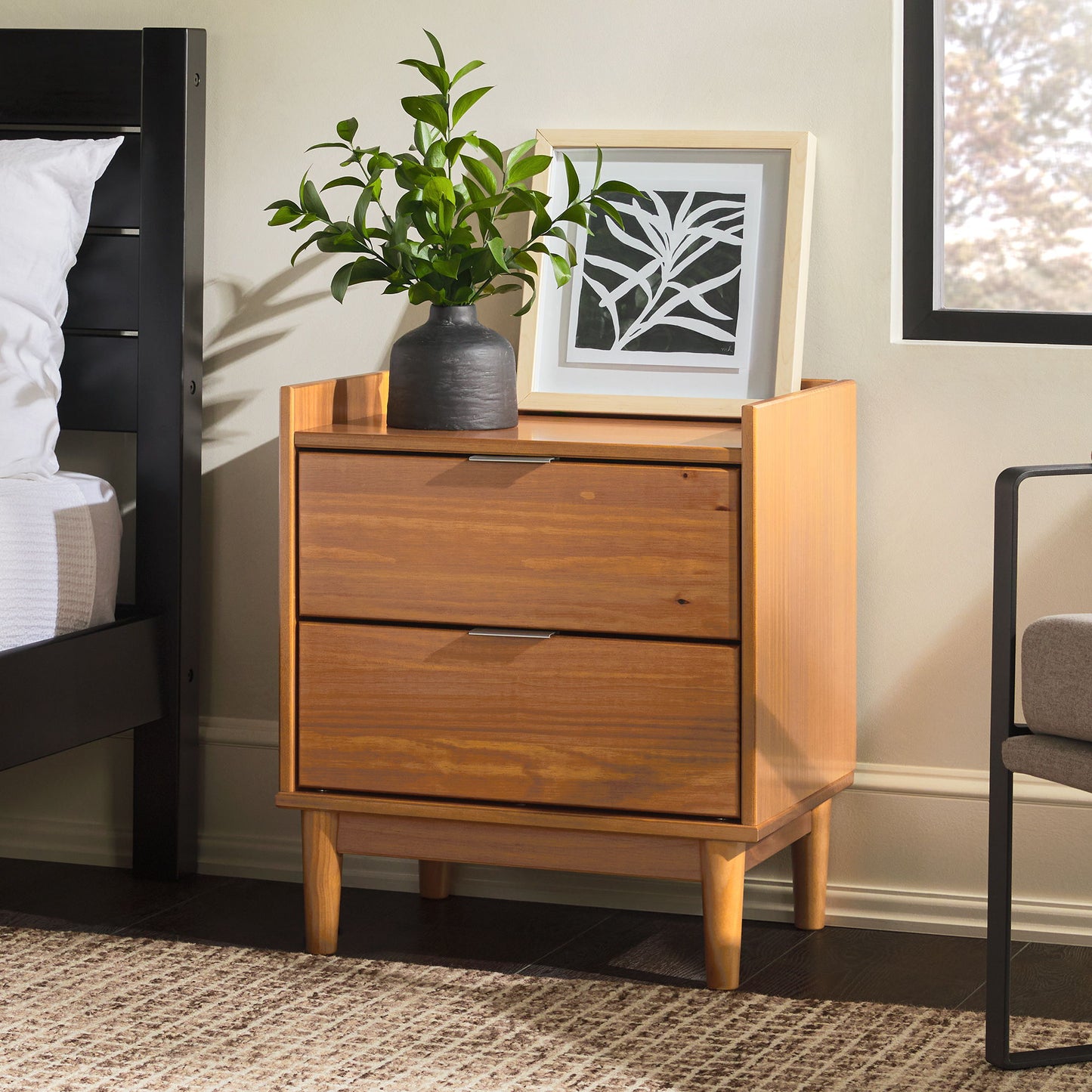 Mid-Century Modern 2 Drawer Nightstand - The Sleep Loft - Online Mattress Showroom NYC