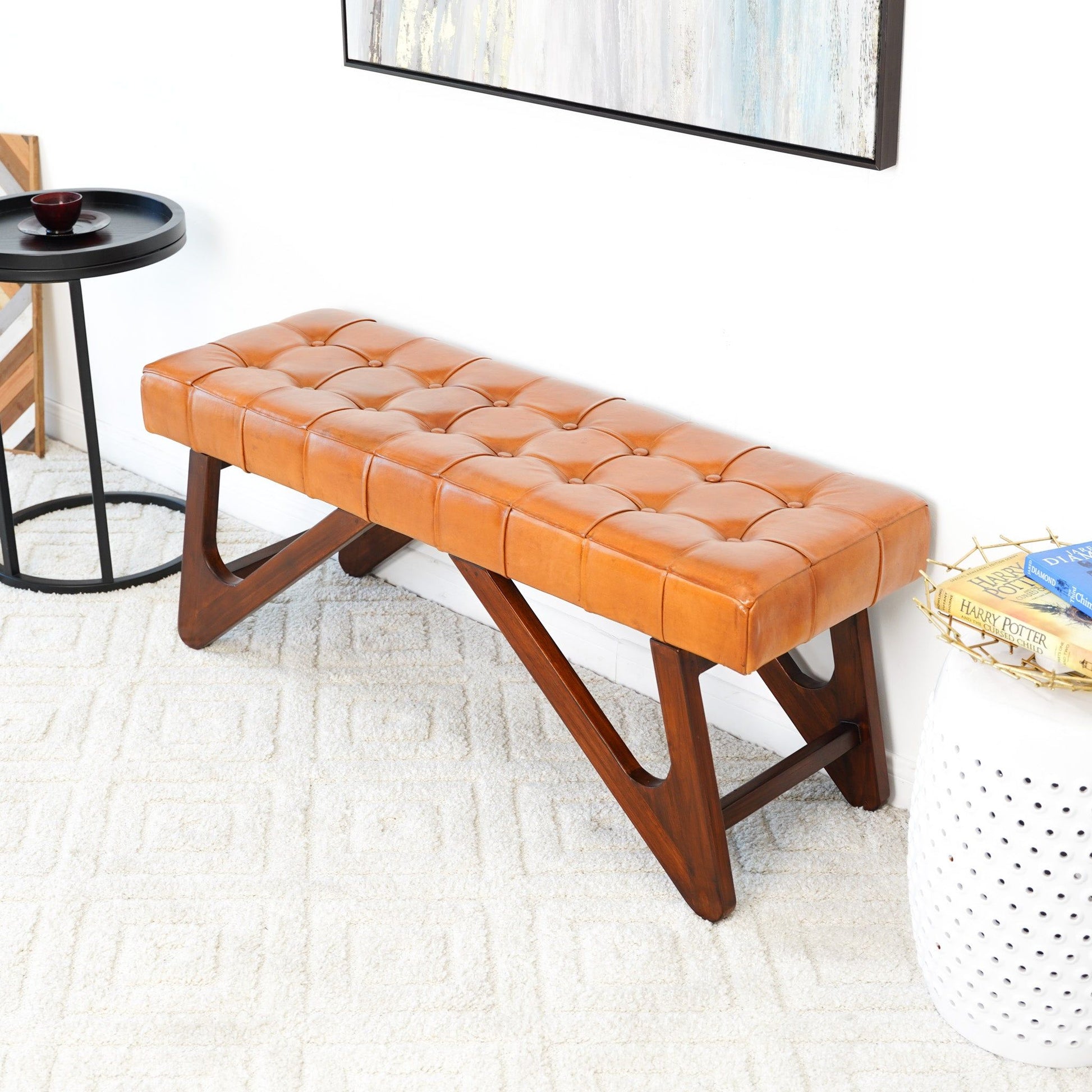 Mia - Bench With Buttons - Brown / Rustic - The Sleep Loft - Online Mattress Showroom NYC