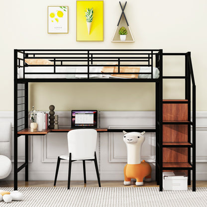 Loft Bed With Desk And Grid, Stylish Frame With Lateral Storage Ladder And Wardrobe - The Sleep Loft - Online Mattress Showroom NYC