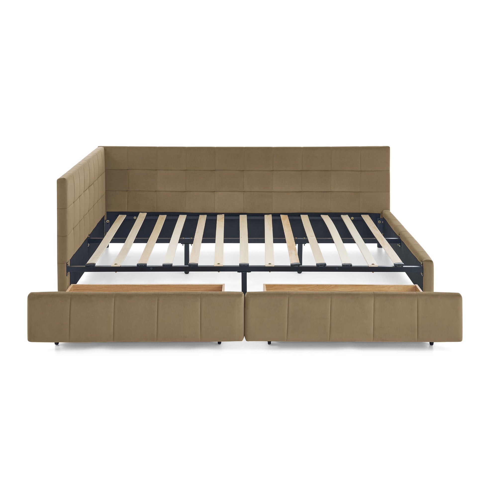 Mid-Century Storage Upholstered Tufted Bed Frame With Backrest And Armrests - The Sleep Loft - Online Mattress Showroom NYC