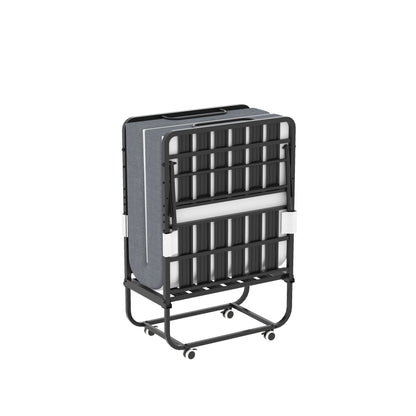 Twin Folding Bed With Memory Foam Mattress, On Wheels, Portable Bed For Adults & Guests - Black - The Sleep Loft - Online Mattress Showroom NYC