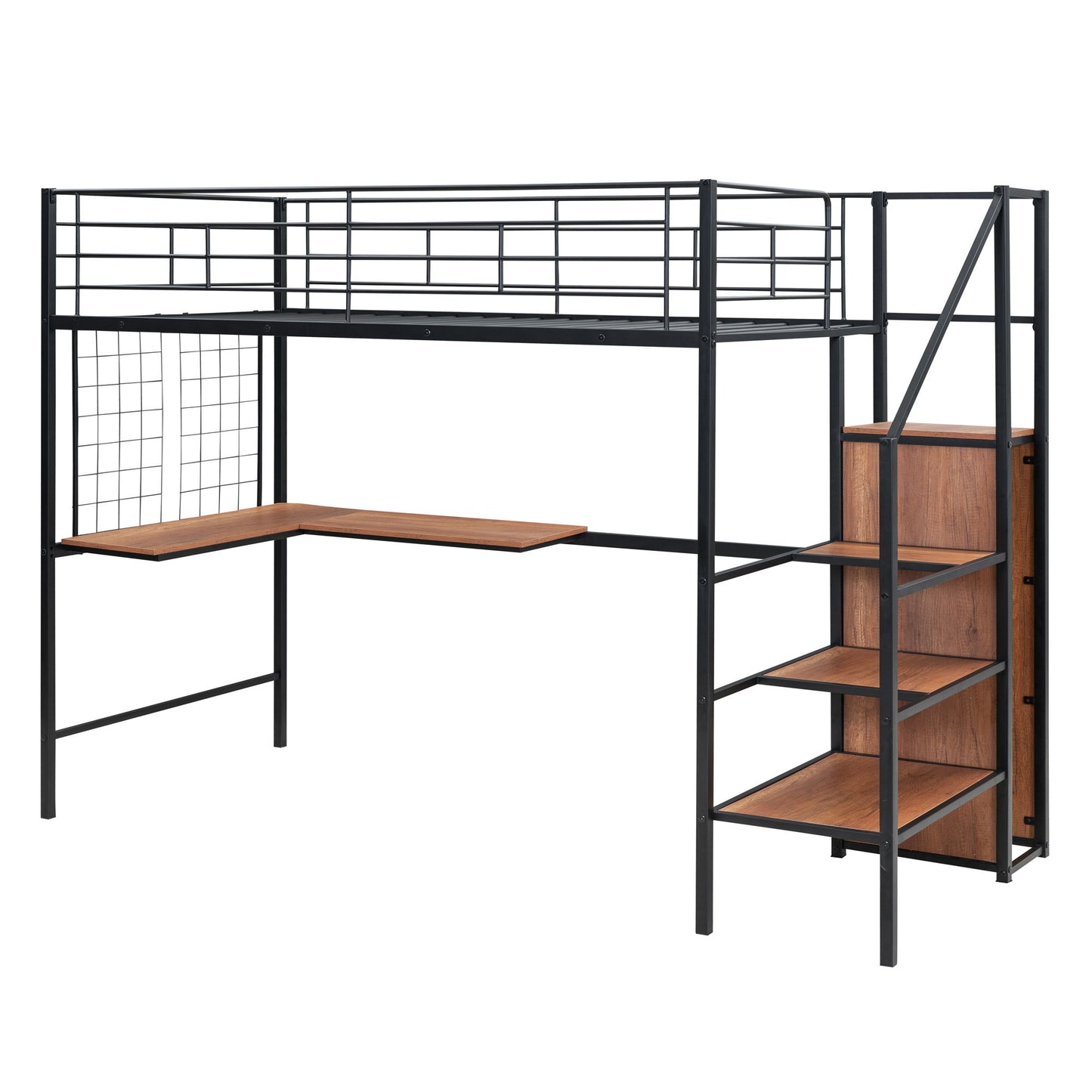 Loft Bed With Desk And Grid, Stylish Frame With Lateral Storage Ladder And Wardrobe - The Sleep Loft - Online Mattress Showroom NYC