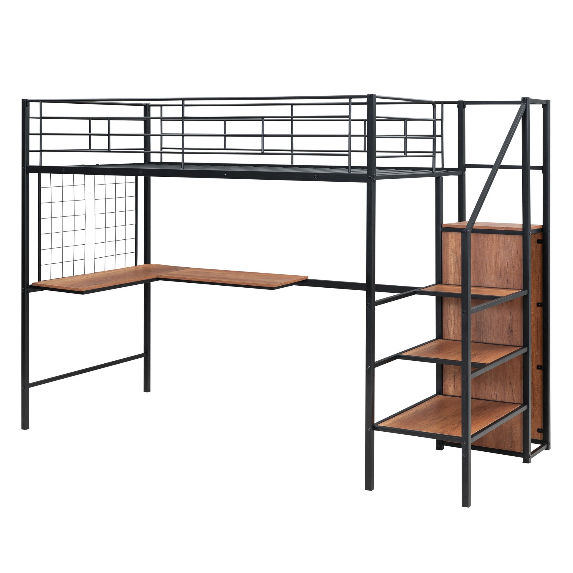 Loft Bed With Desk And Grid, Stylish Frame With Lateral Storage Ladder And Wardrobe - The Sleep Loft - Online Mattress Showroom NYC