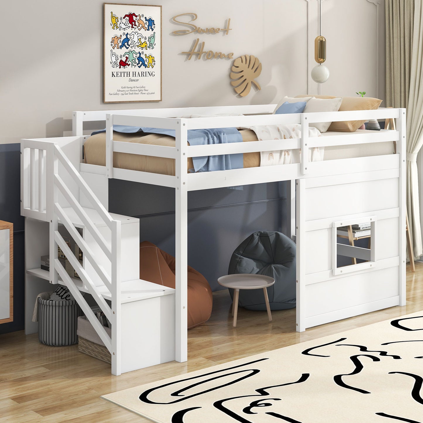 Loft Bed With Storage Staircase, Window & LED Light - The Sleep Loft - Online Mattress Showroom NYC