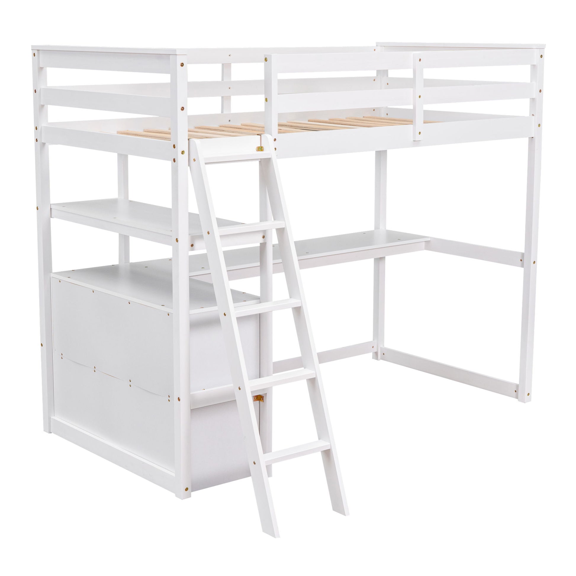 Modern Loft Bed With Built In Desk, Shelves, And 2 Drawers - The Sleep Loft - Online Mattress Showroom NYC