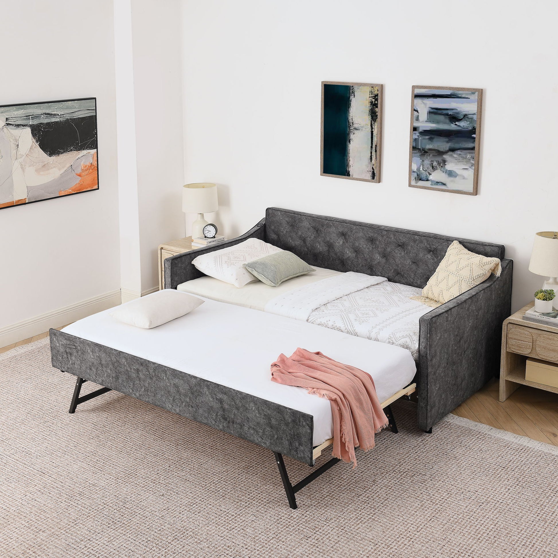 Daybed With Pop Up Trundle And USB Charging Armrest - The Sleep Loft - Online Mattress Showroom NYC