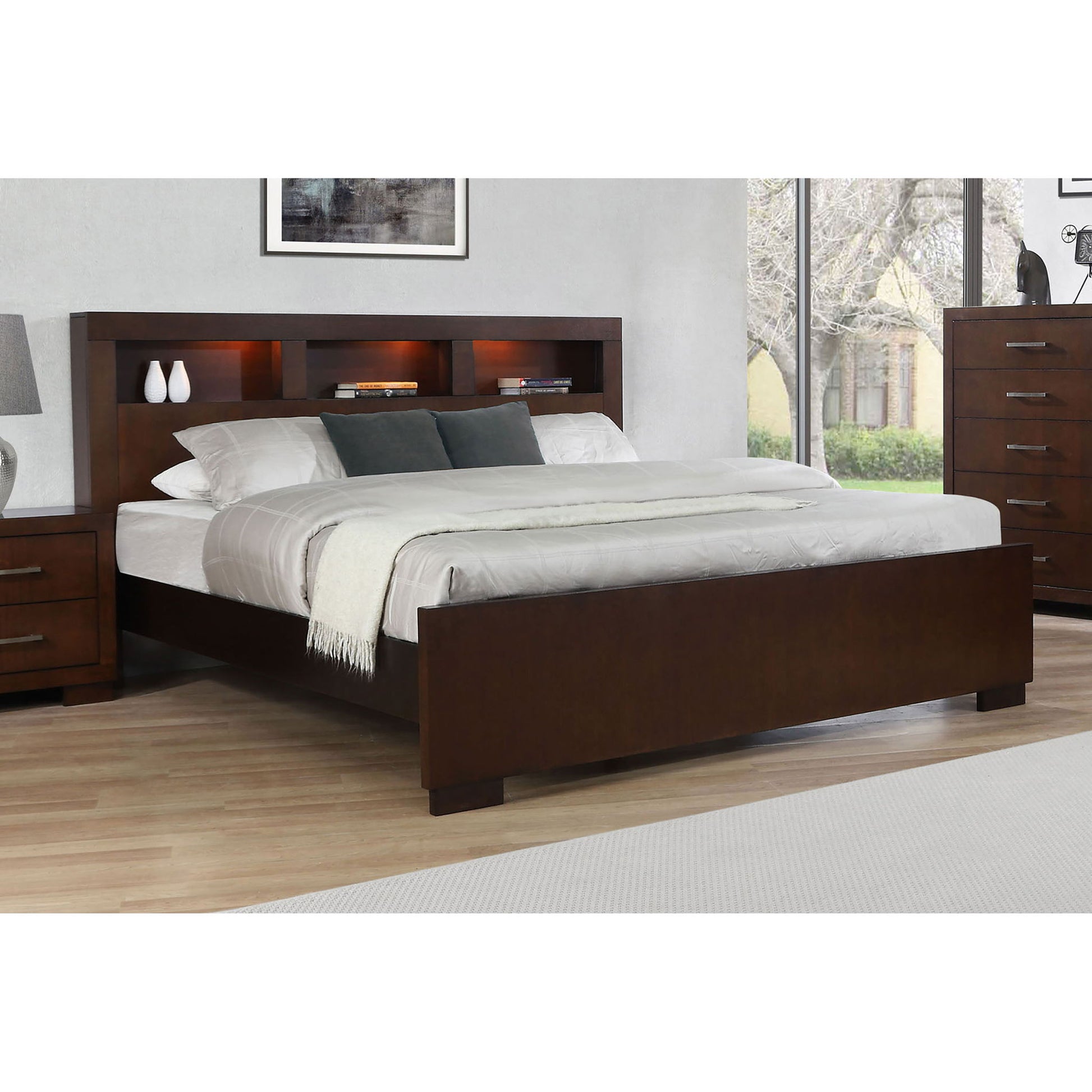 Queen Bed With Bookcase Headboard - Brown - The Sleep Loft - Online Mattress Showroom NYC