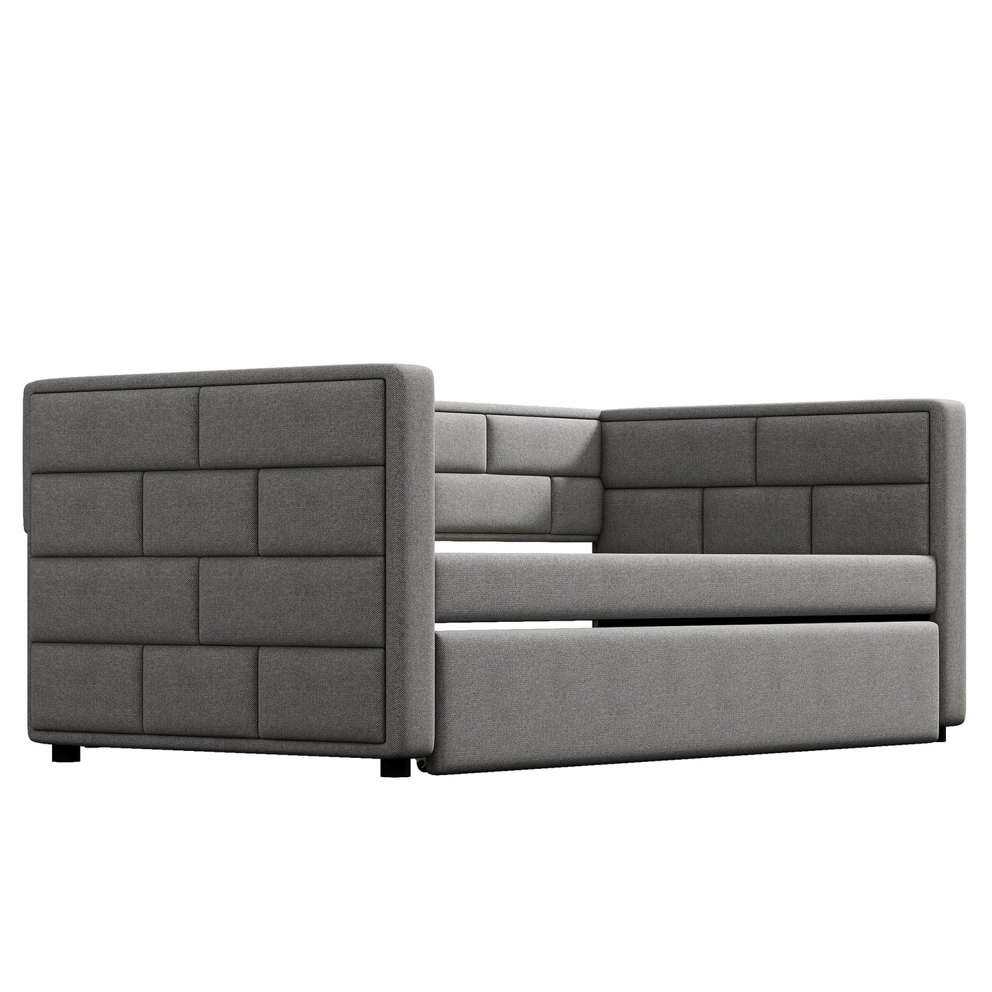 Upholstered Twin Size Daybed With Trundle, Padded Back And Sides - Gray - The Sleep Loft - Online Mattress Showroom NYC