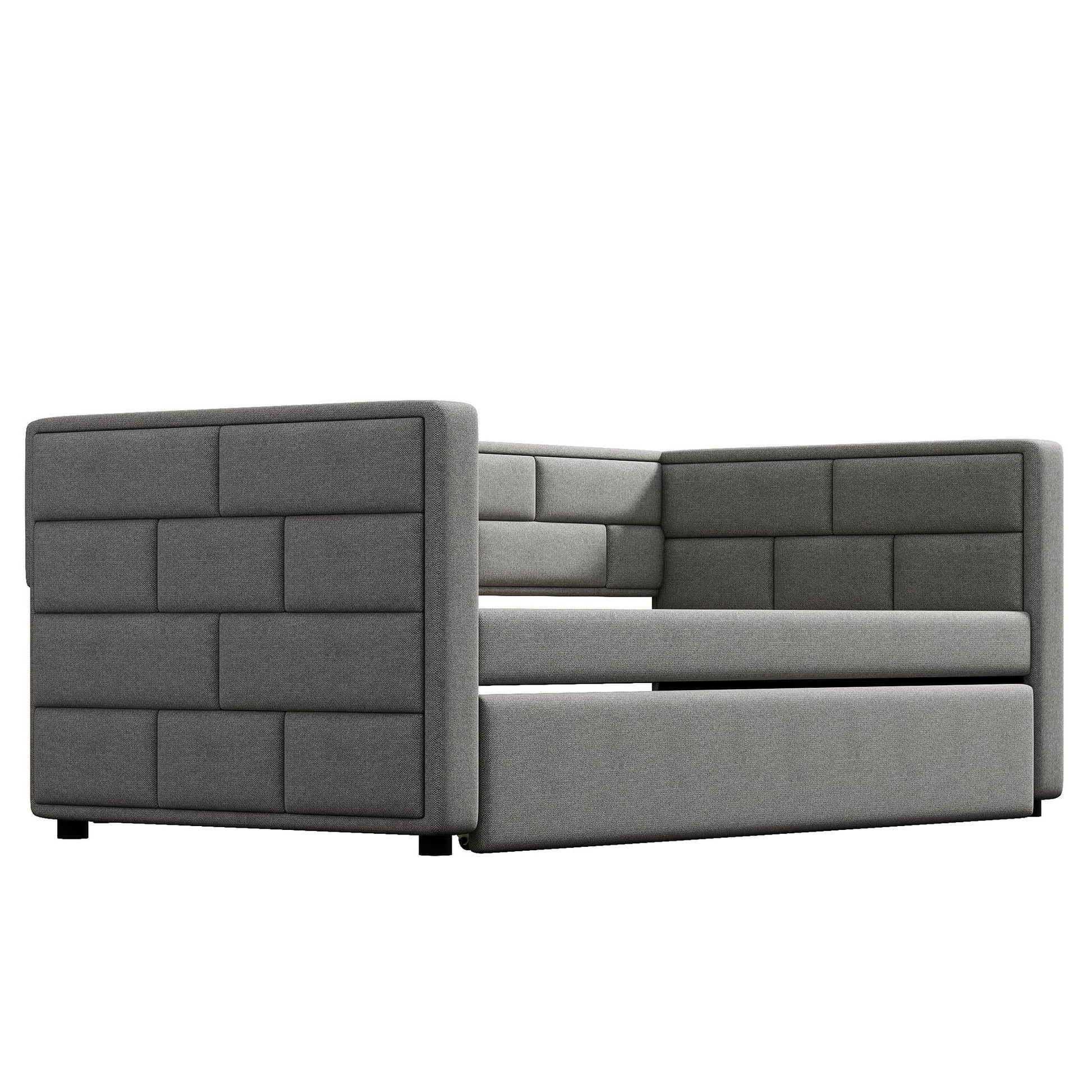 Upholstered Twin Size Daybed With Trundle, Padded Back And Sides - Gray - The Sleep Loft - Online Mattress Showroom NYC