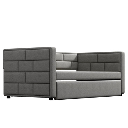 Upholstered Twin Size Daybed With Trundle, Padded Back And Sides - Gray - The Sleep Loft - Online Mattress Showroom NYC