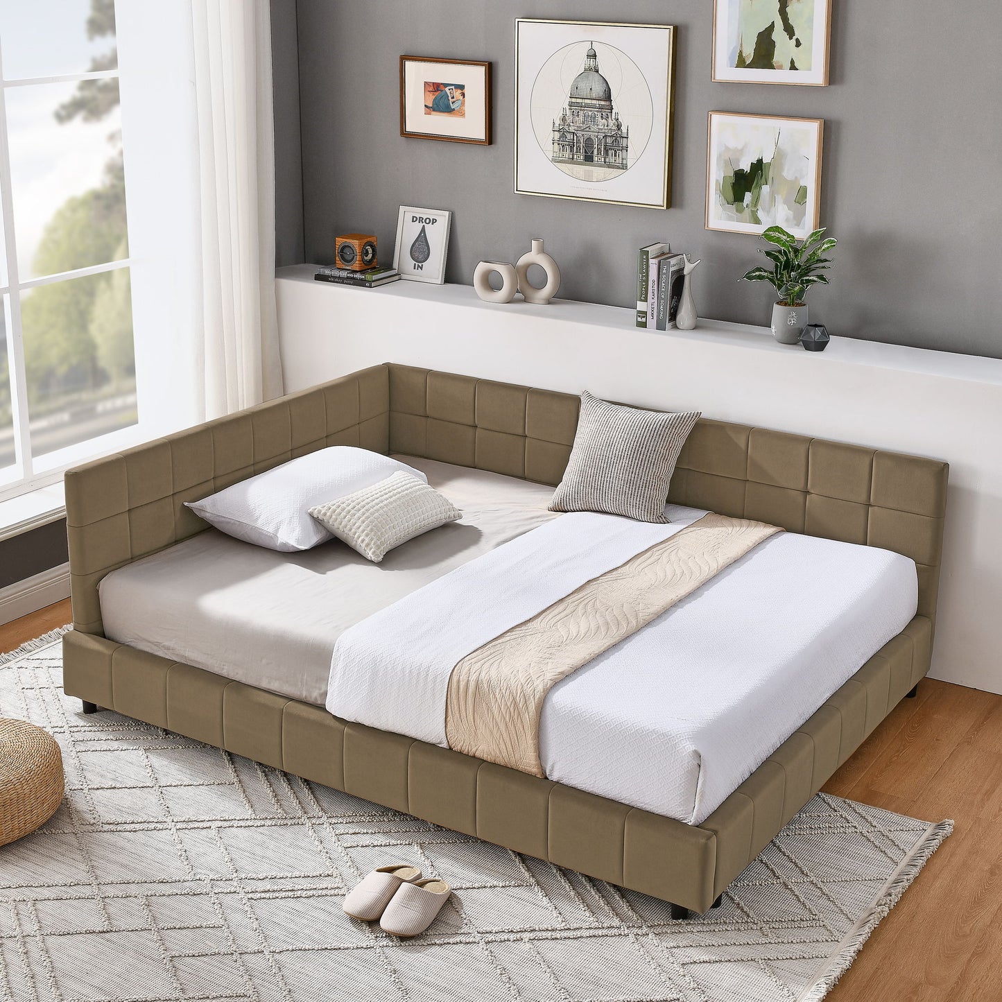 Upholstered Bed Frame With Tufted Backrest And Armrests - The Sleep Loft - Online Mattress Showroom NYC