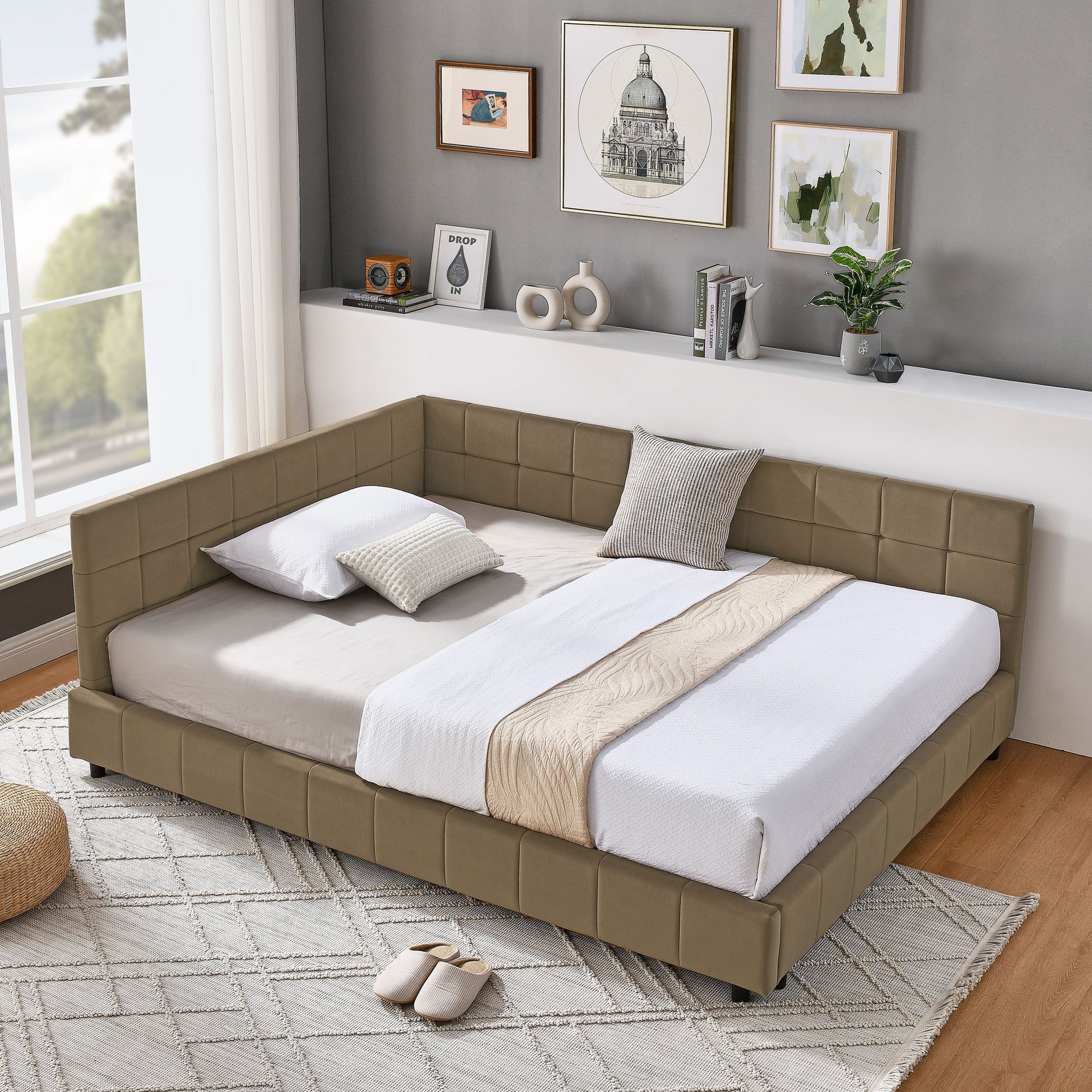 Upholstered Bed Frame With Tufted Backrest And Armrests - The Sleep Loft - Online Mattress Showroom NYC