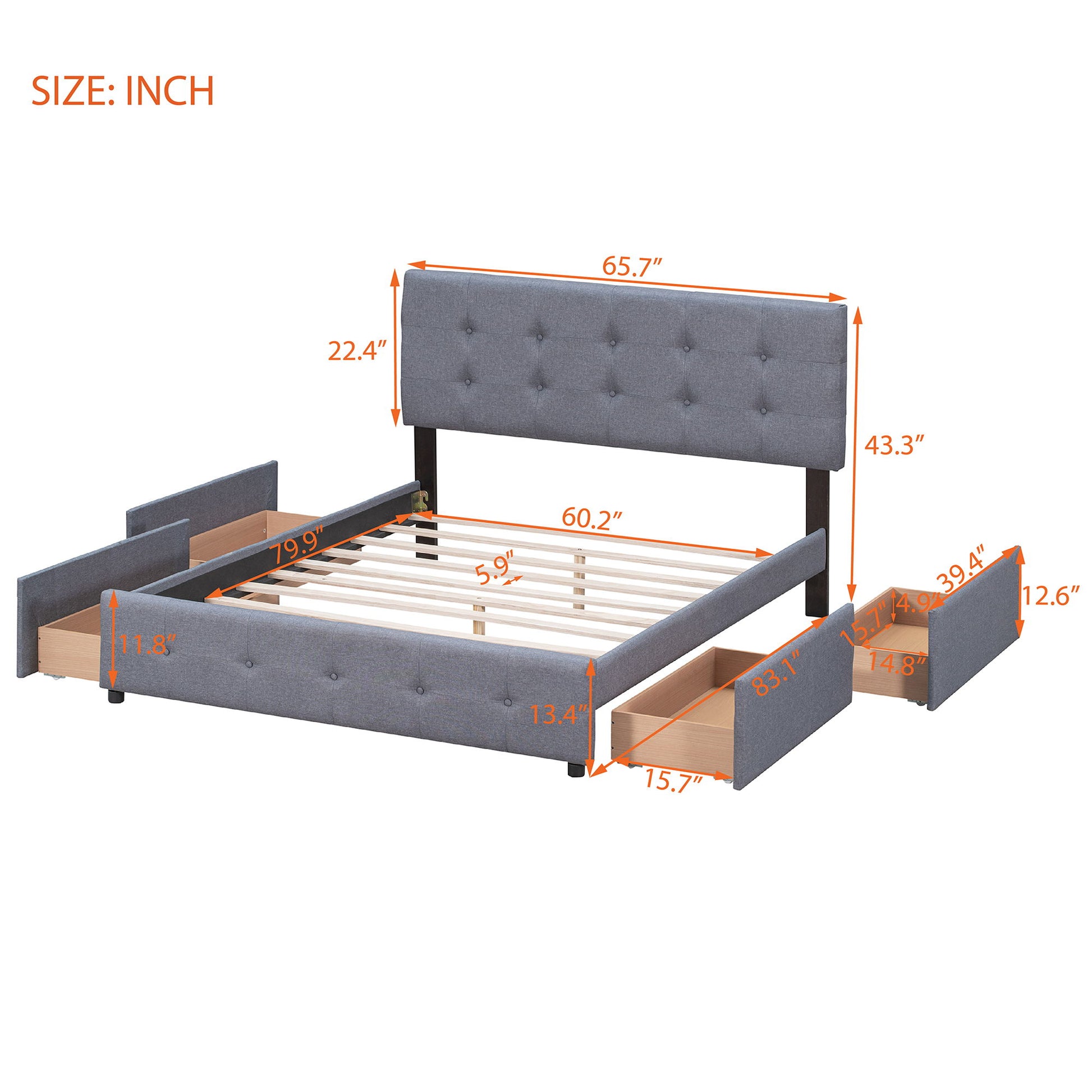 Upholstered Platform Bed With Classic Headboard And Drawers, No Box Spring Needed - The Sleep Loft - Online Mattress Showroom NYC
