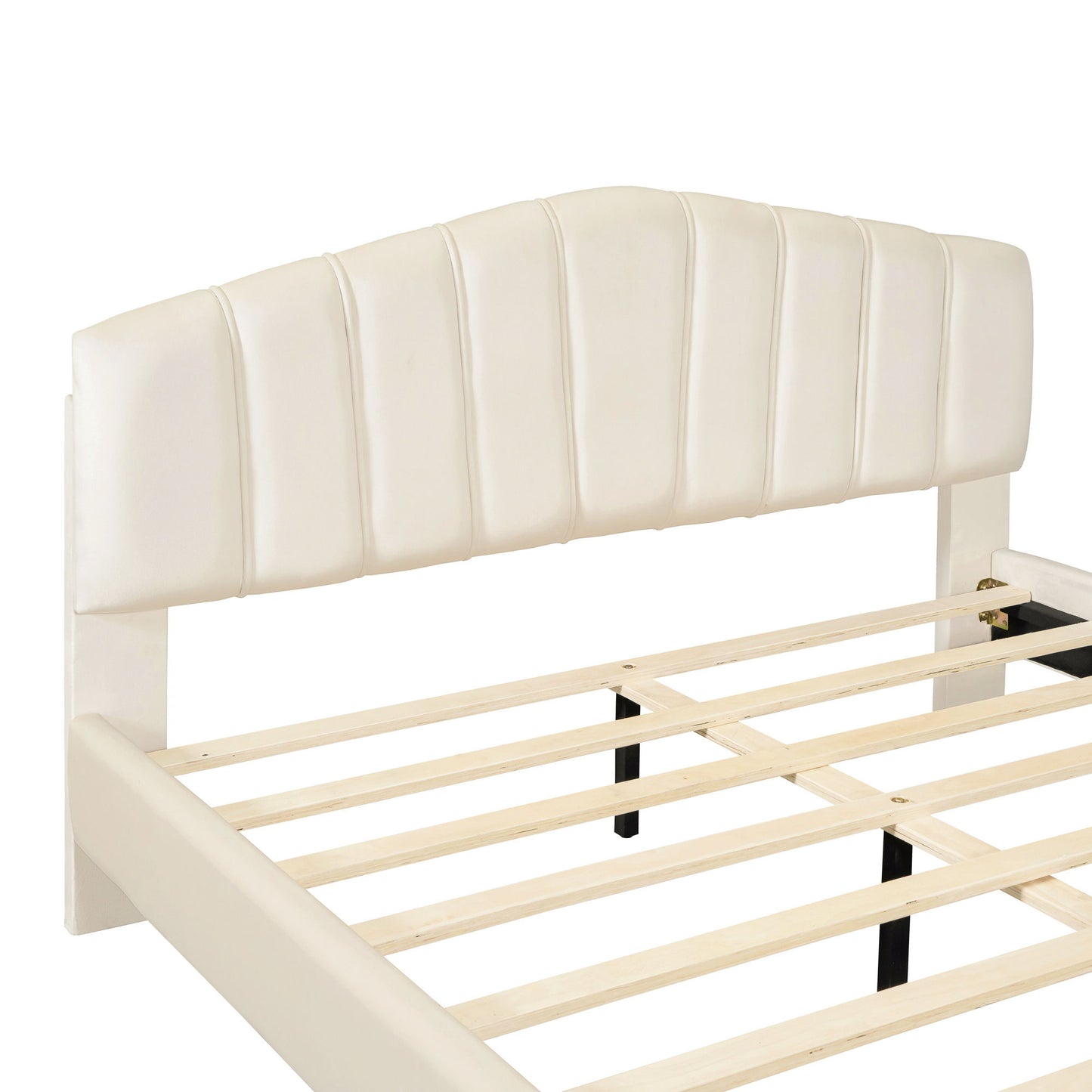 Platform Bed With Thick, Stylish Stripe Decorated Bedboard And Elegant Leg - The Sleep Loft - Online Mattress Showroom NYC
