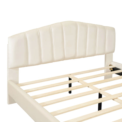 Platform Bed With Thick, Stylish Stripe Decorated Bedboard And Elegant Leg - The Sleep Loft - Online Mattress Showroom NYC