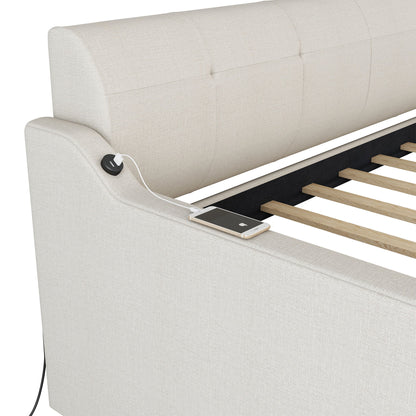 Upholstered Daybed With Trundle And USB Charging - The Sleep Loft - Online Mattress Showroom NYC
