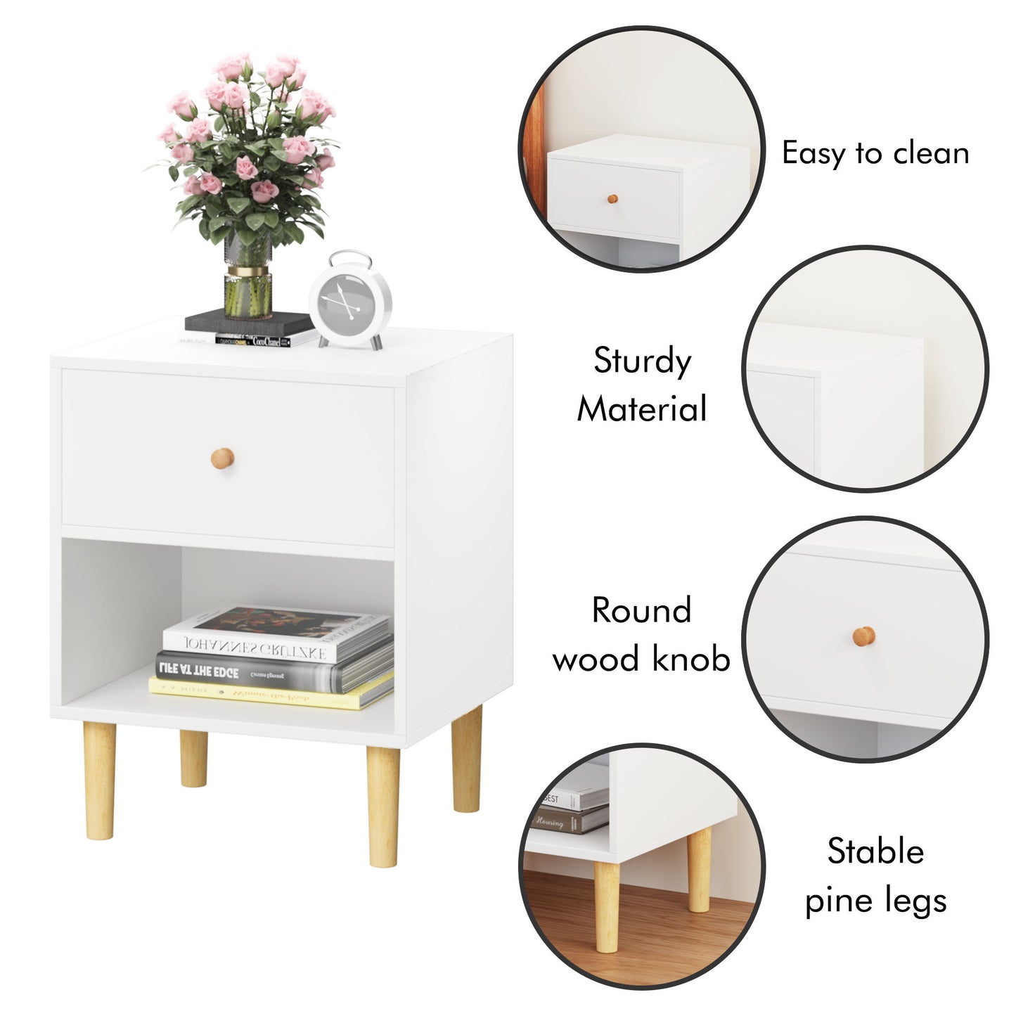 Nightstand With 1 Drawer And 1 Shelf - White - The Sleep Loft - Online Mattress Showroom NYC