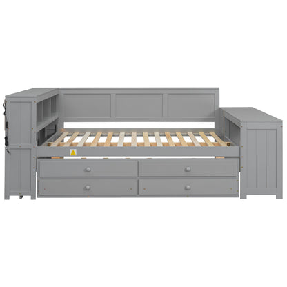 Daybed With Storage Shelves, Drawers, Trundle, Charging Station, LED Light, Desk And Cabinet - The Sleep Loft - Online Mattress Showroom NYC