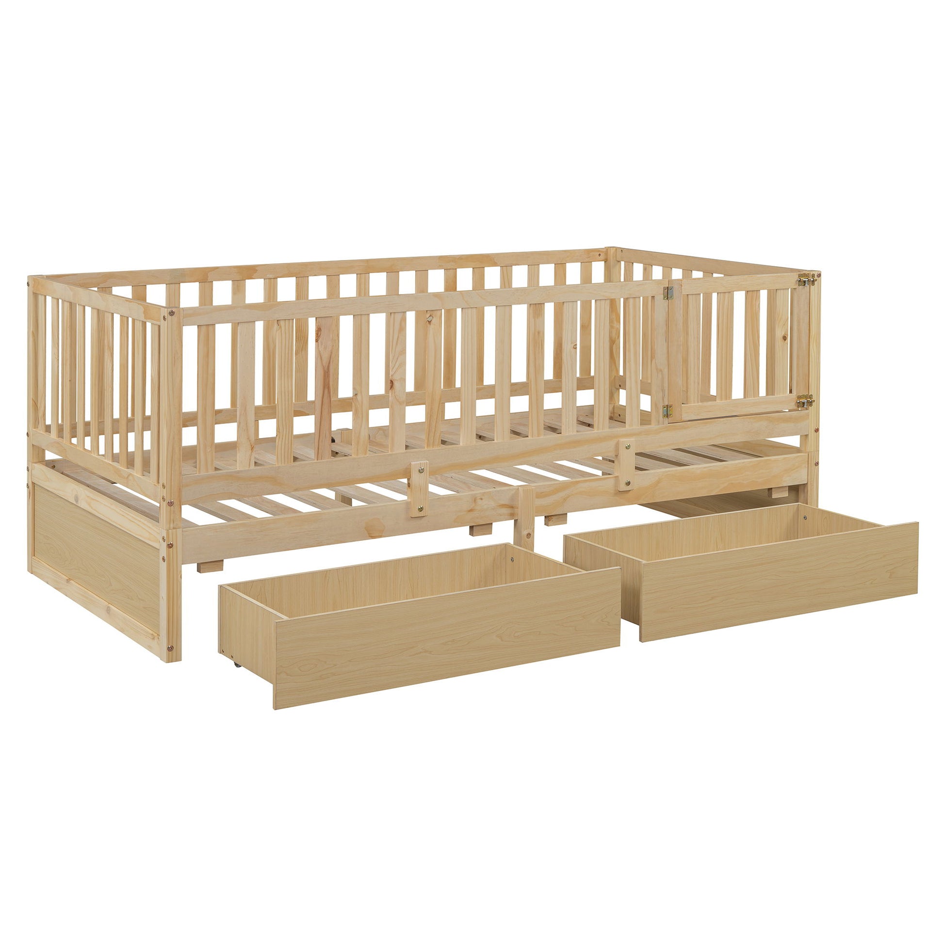 Daybed With Fence Guardrails And 2 Drawers, Split Into Independent Floor Bed & Daybed - The Sleep Loft - Online Mattress Showroom NYC
