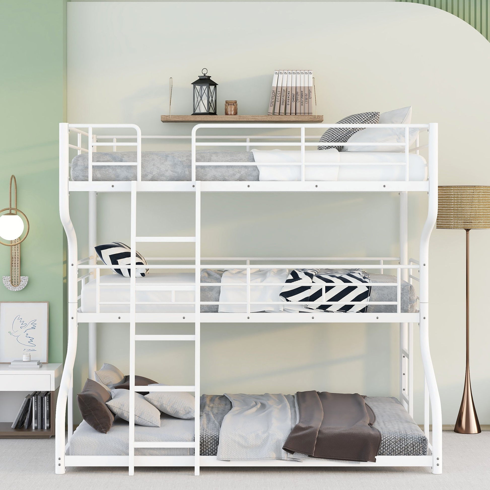 Industrial Triple Bunk Bed With Dual Ladders Frame, Space Saving Design - The Sleep Loft - Online Mattress Showroom NYC