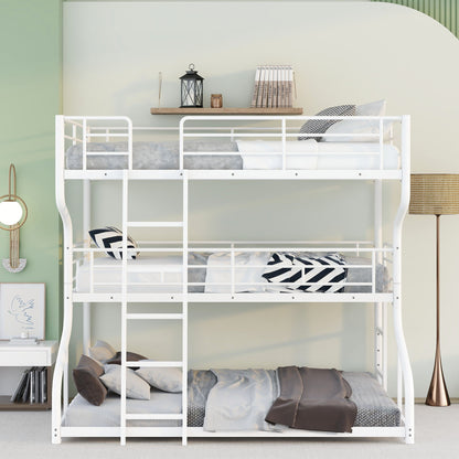 Industrial Triple Bunk Bed With Dual Ladders Frame, Space Saving Design - The Sleep Loft - Online Mattress Showroom NYC