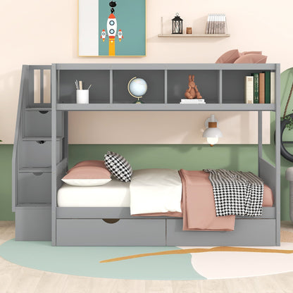 Bunk Bed With Shelfs, Storage Staircase And 2 Drawers - The Sleep Loft - Online Mattress Showroom NYC
