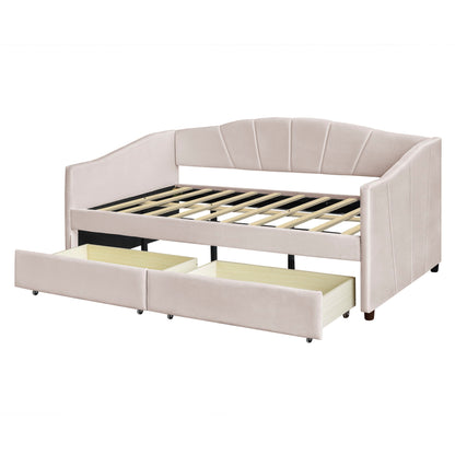 Upholstered Daybed With Two Drawers And Wood Slat - The Sleep Loft - Online Mattress Showroom NYC