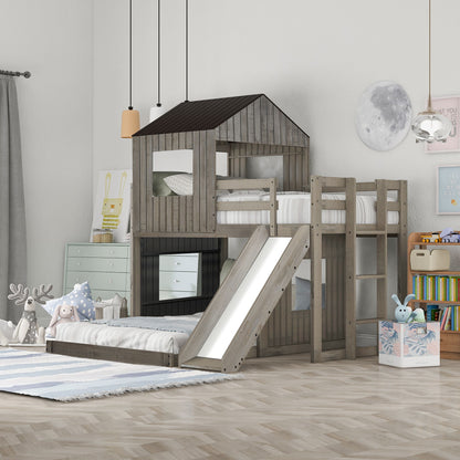 Loft Bunk Bed With Playhouse, Farmhouse, Ladder, Slide And Guardrails - The Sleep Loft - Online Mattress Showroom NYC