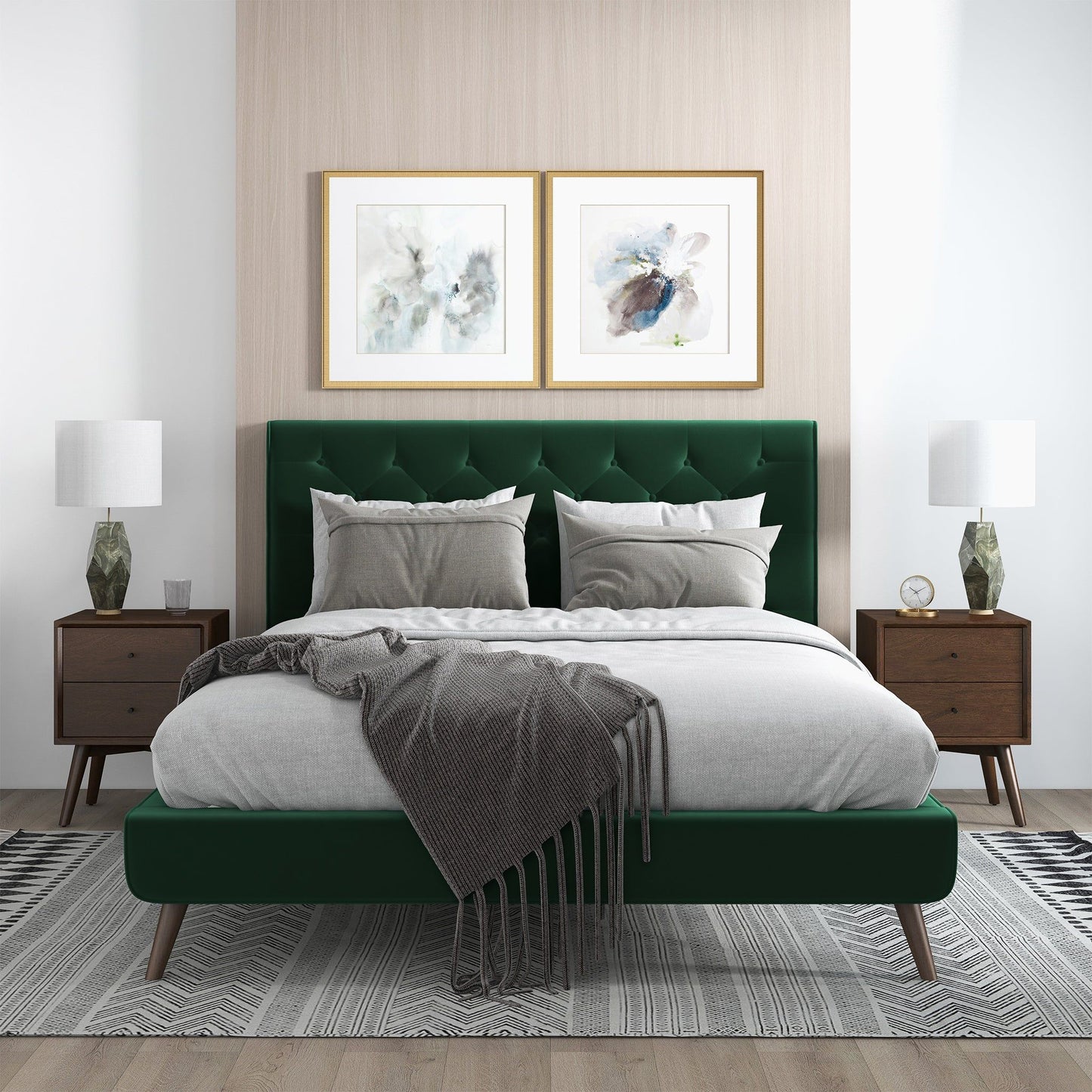Dillon - Mid-Century Modern Velvet Platform Bed - The Sleep Loft - Online Mattress Showroom NYC