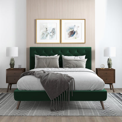Dillon - Mid-Century Modern Velvet Platform Bed - The Sleep Loft - Online Mattress Showroom NYC