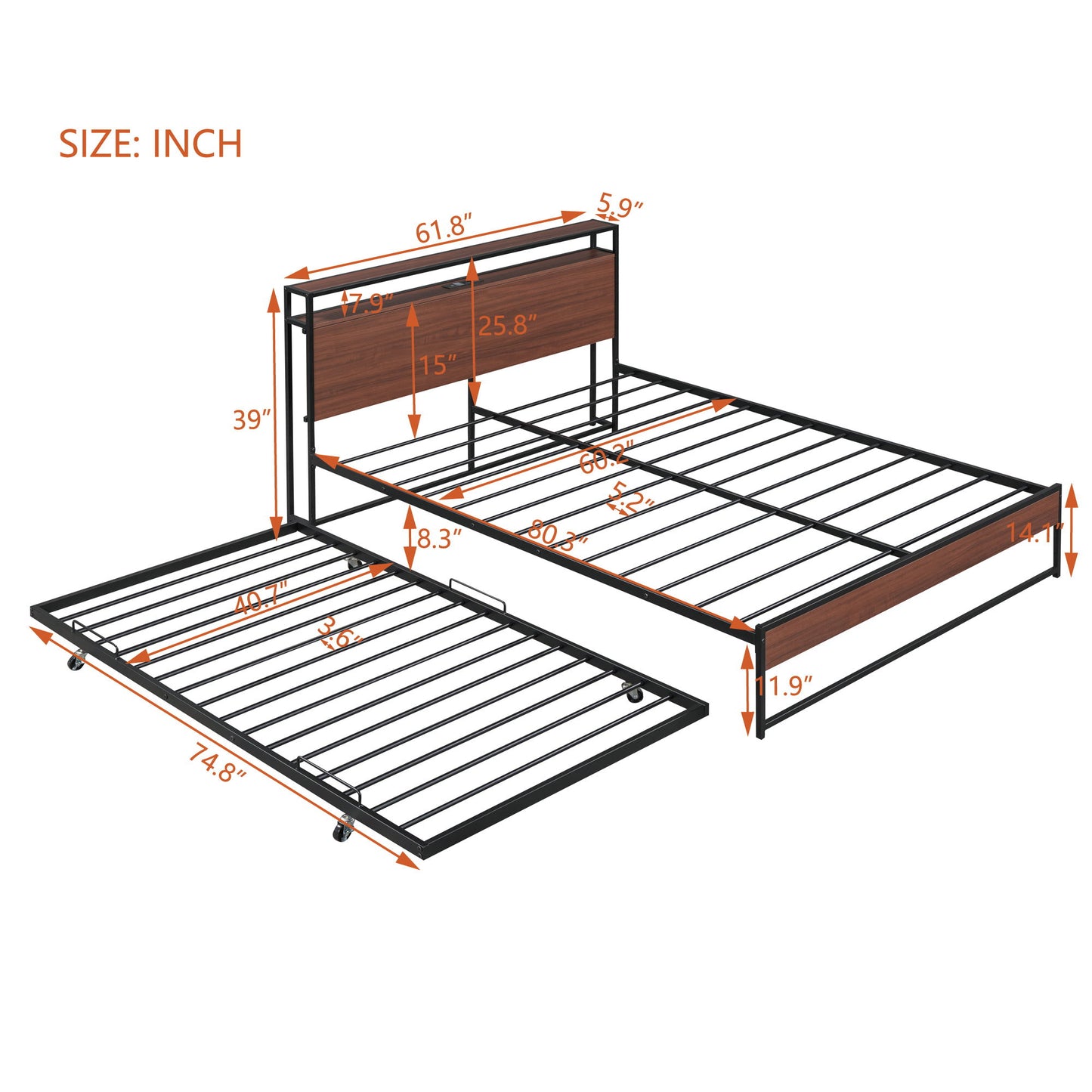 Platform Bed Frame With Trundle, USB Ports And Slat Support, No Box Spring Needed - The Sleep Loft - Online Mattress Showroom NYC