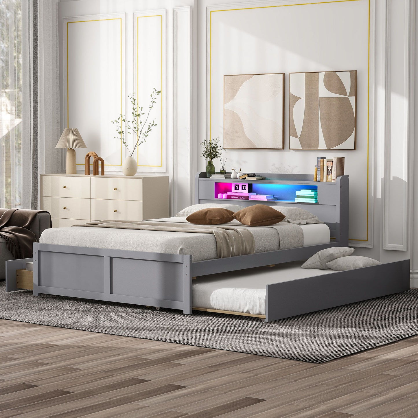 Storage Platform Bed With LED Lights, 2 Drawers And Trundle - The Sleep Loft - Online Mattress Showroom NYC